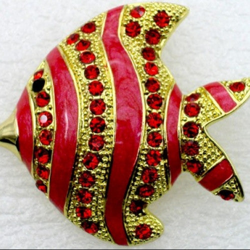 Red Rhinestone Enamel  Fish Pin Brooch